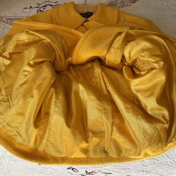 Yellow Tweed Wool 7/8 Length Sleeve Collard Coat Jacket Size US 16 - Picture 10 of 10